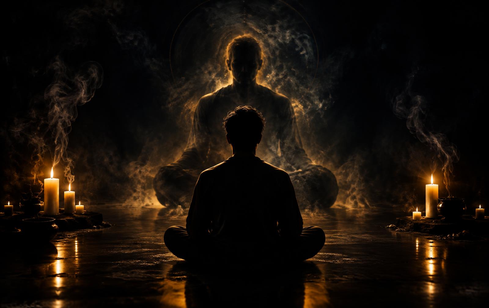 Pessoa meditando diante da própria sombra